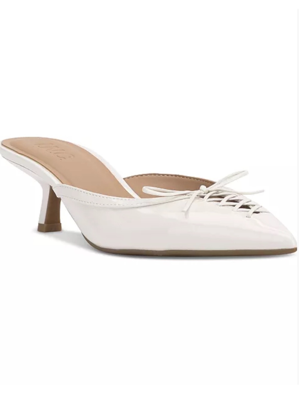 •I.N.C.• “Caetti” Pointed Toe Kitten Heel Mules - White Patent (floor sample)